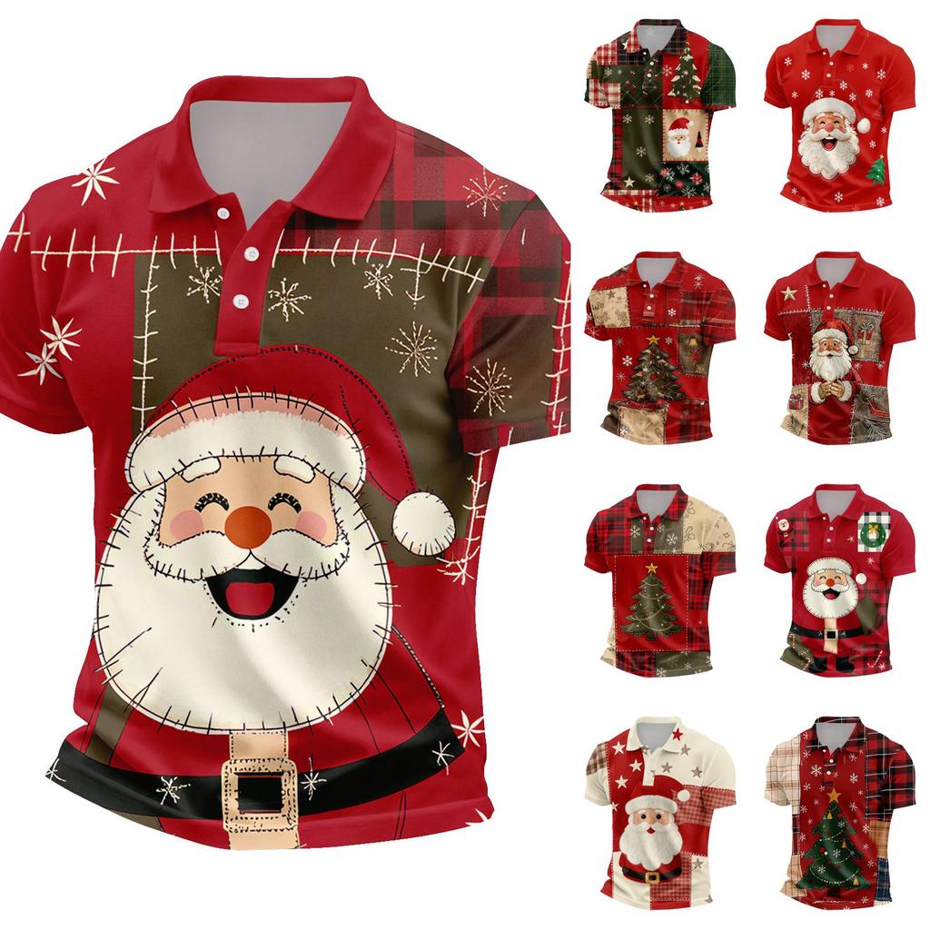 Men's Casual Short Sleeve Shirt with Christmas Print and Loose Fit for Holiday