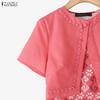 ZANZEA Women Casual Round Neck Short Sleeve Print Patchwork Dress