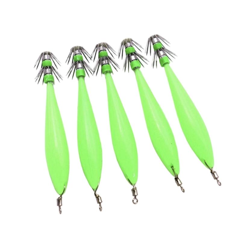 5 шт. 9,5 см Светящийся кальмаровый джиг Крабовая приманка Приманки Кальмаровый джиг Светящийся джиг-крючок для морской рыбалки Искусственные приманки 1