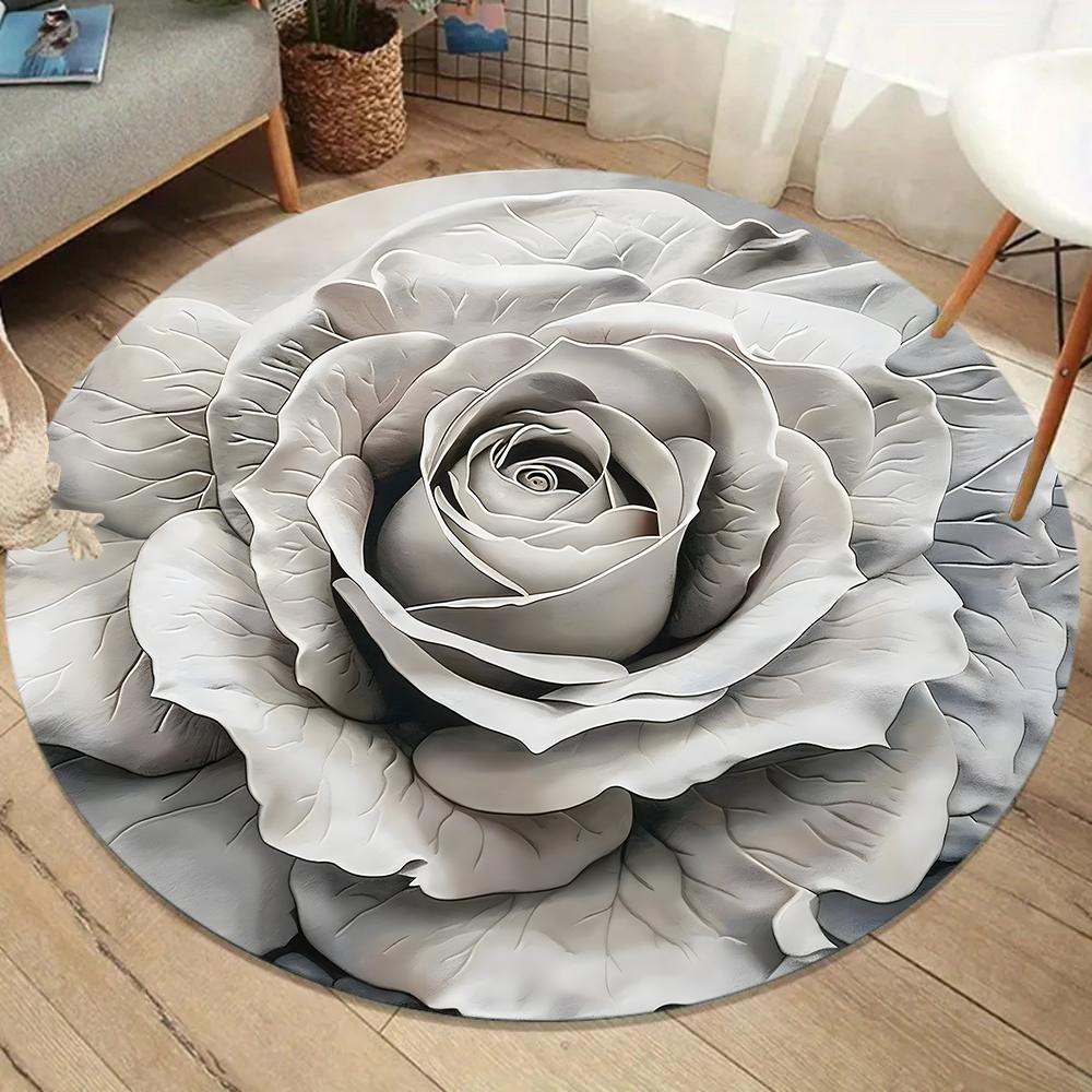 

3D Visual Print Gradient Rose Round Rug Non Slip Soft Easy To Clean Suits Home Lounge Man Cave Brings Noble Decor Charm Carpet 40x40cm