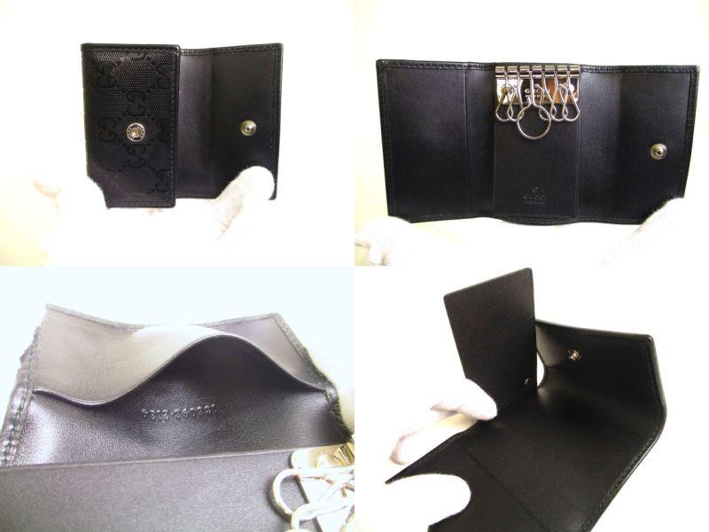 Authentic GUCCI GG Imprimee Black Leather 6 Pics Key Cases #a163  Open Box