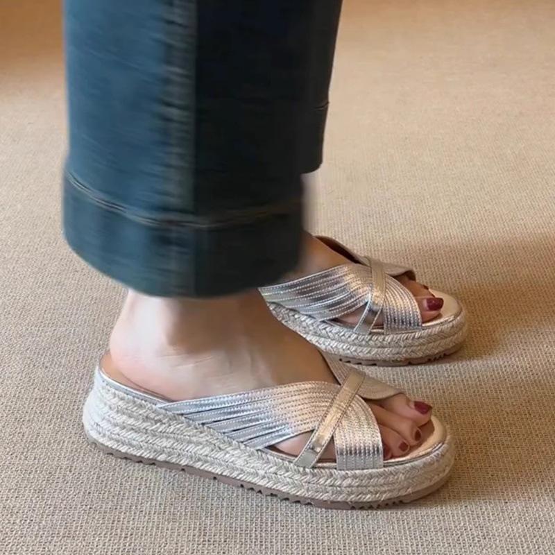 Suding Home~ 6cm Thick-soled One-word Slippers for Women's Summer Wear 2025 New Casual One-pedal Leaking Toe Cool Slippers