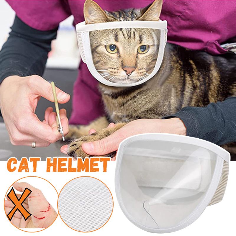 Cat Anti Bite Muzzle Breathable Pet Grooming Anti-Scratch Transparent Helmet Adjustable Kitten Mask for Nail Trimming Grooming