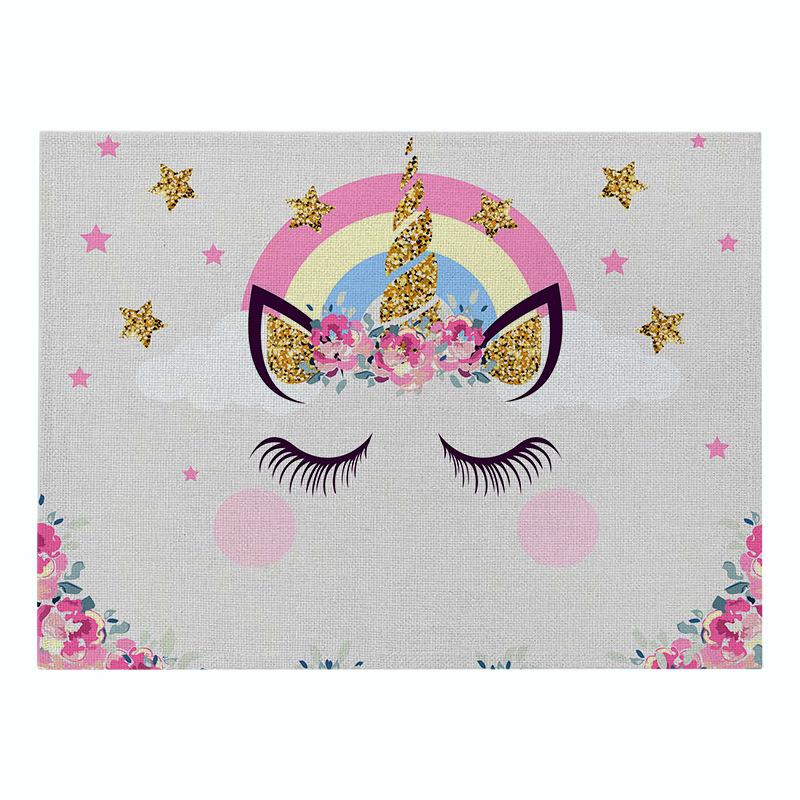 Nordic INS Desen Animado Unicórnio Linho Tapete de Mesa Antiderrapante Resistente ao Calor Jogo Americano para Mesa Porta-copos para Copo de Bebida Acessórios de Cozinha