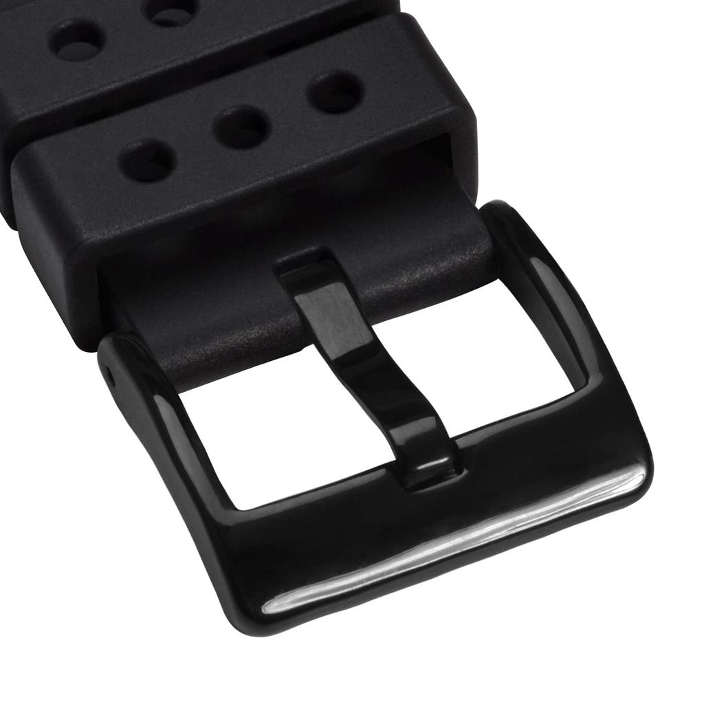 WOCCI Fluorocarbon Rubber Horlogeband, 24mm, FKM Luxe Siliconen Horlogeband met EasyClick, Zwart/Zwarte Gesp