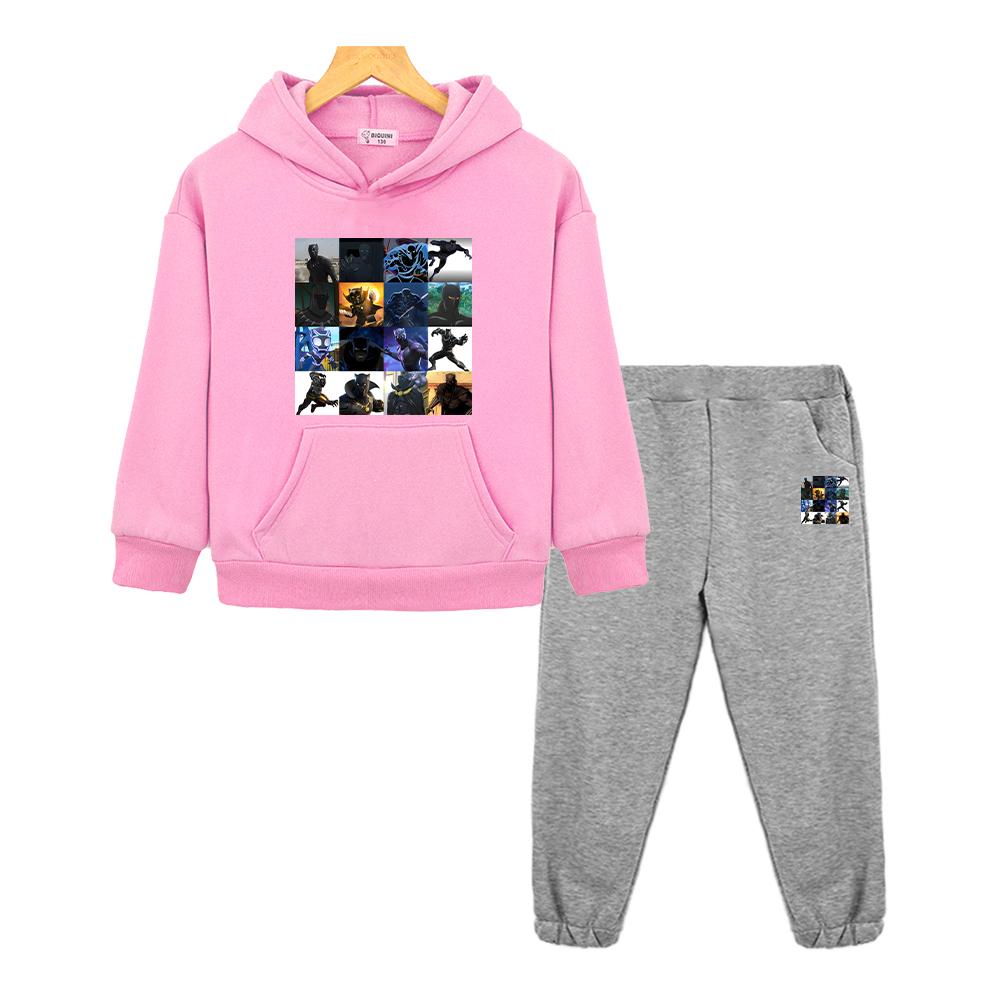 Jungen Mädchen Kapuzen-Sportsets Black Panther Herbst Hoodie Fleece Sweatshirt Kawaii Jacke 2-teilig Pullover+Hose Kinder Boutique Kleidung