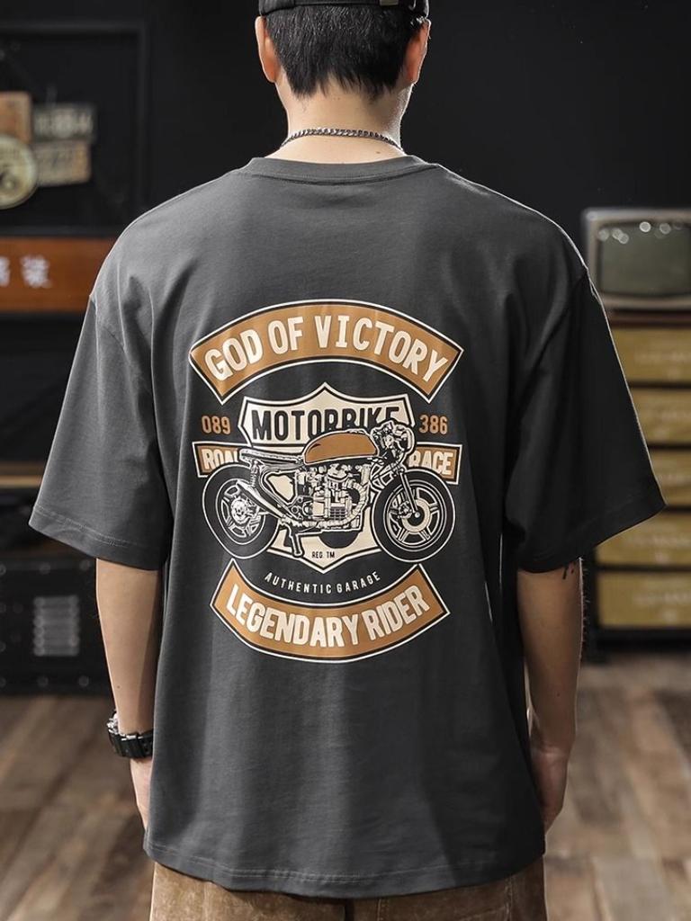 2025 Summer New retro motorcycle print Tshirt cotton loose and fashionable shortsleeved streetwear for men and women