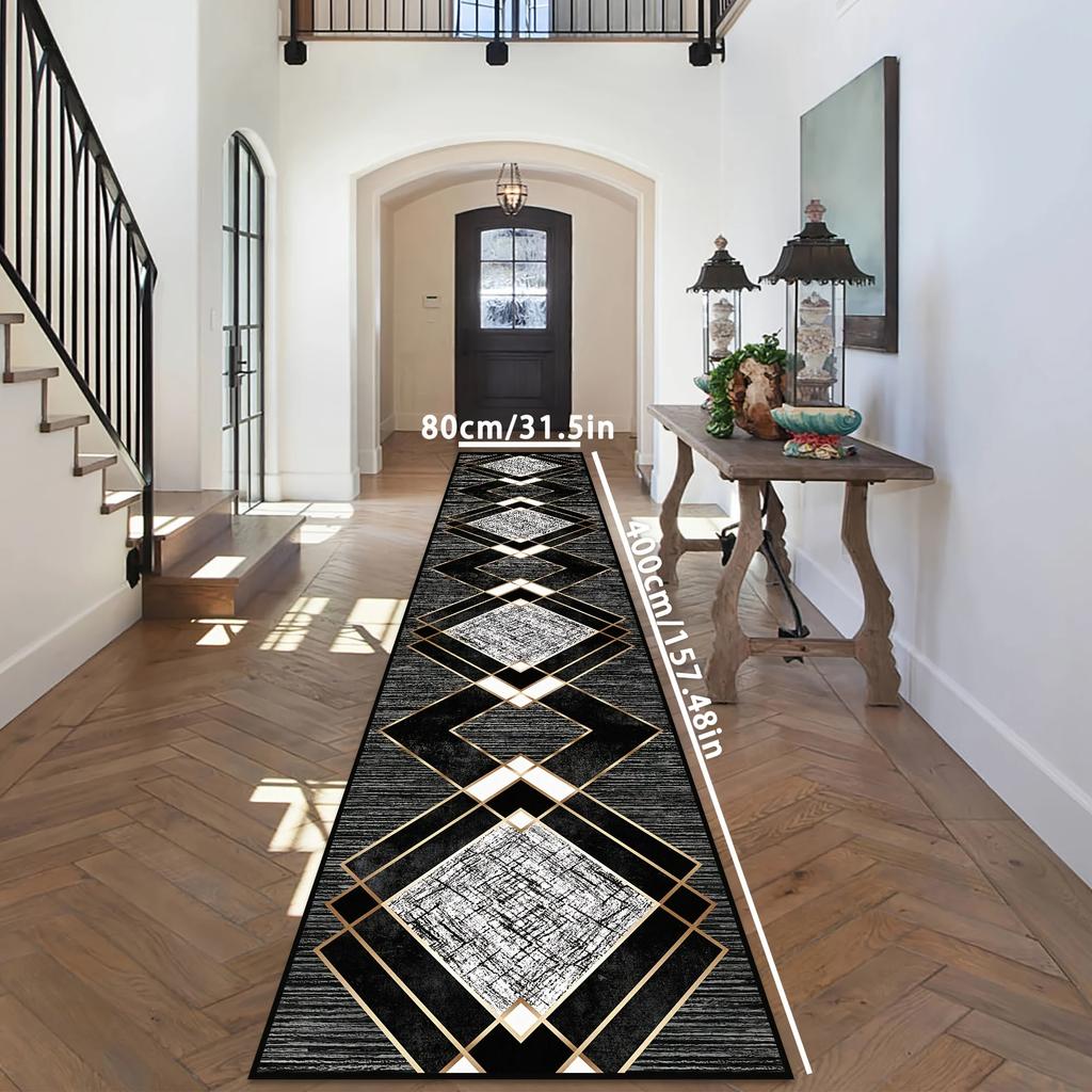 Gothic Skull Runner Rug, Black Floral Pattern Non-Slip Floor Mat for Outdoor Patio, Hallway Gothic Decor