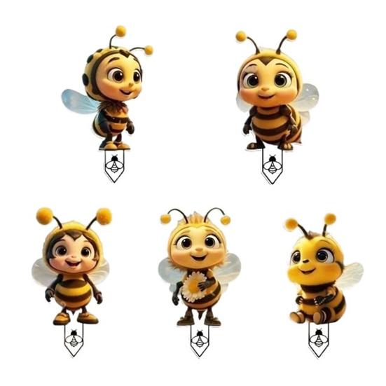 5Pcs/Set Garden Insect Stakes 2D Acrylic Decorative Bee Sign with Stake Planter Insert Ladybug Sign for Potted Plants Patio Yard Balcony