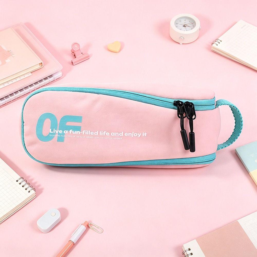 Macaron Color Pen Bag Nylon Stationery Organizer Portable Pencil Case Students