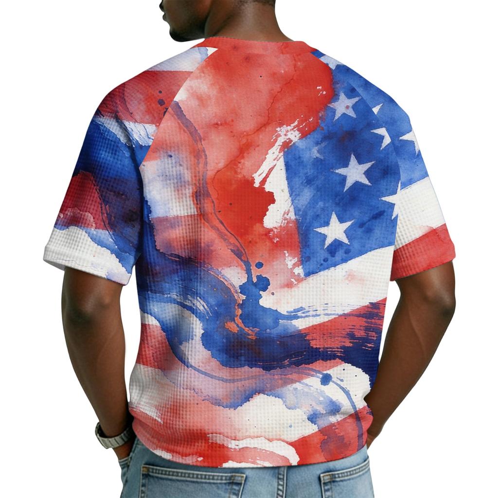Men's V-Neck Short Sleeve T-Shirt - Color Print Casual Breathable Top