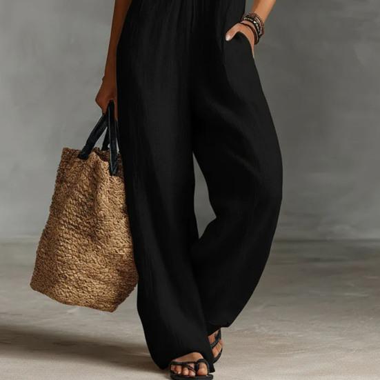 Summer Jumpsuits for Women Stand-collar Sleeveless Loose Overalls with Pockets V-neck Casual Wide Leg Rompers