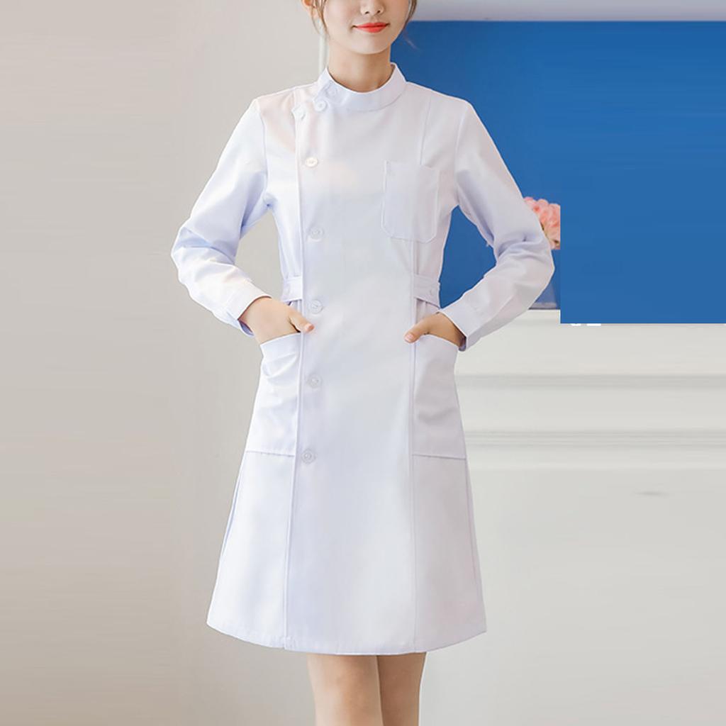 Women's Fashion Bias Lapel Standing Neck Long Sleeve Solid Color  Uniform Dresses