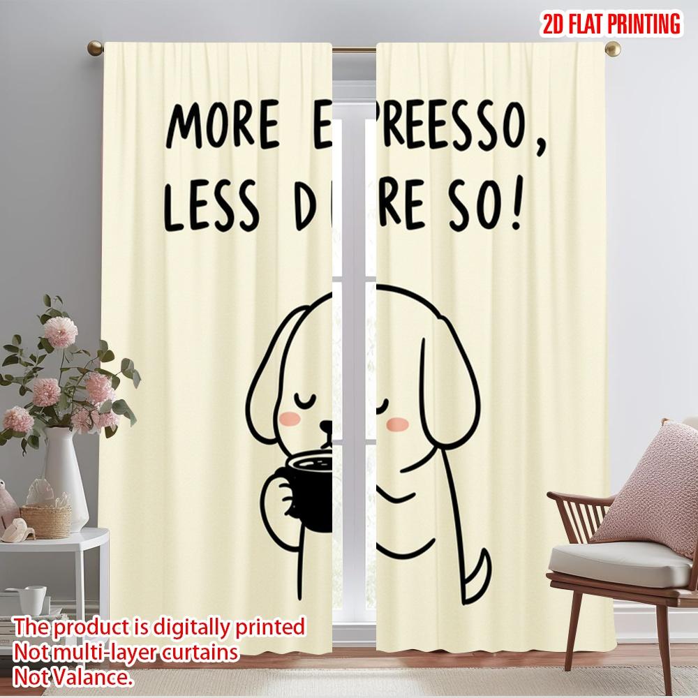 

2pcs 2D flat printing Window Treatment Curtains Cute Dog Espresso Depresso Polyester Without Electricity 0 Use for General 52.50×116.00 CM 2pcs