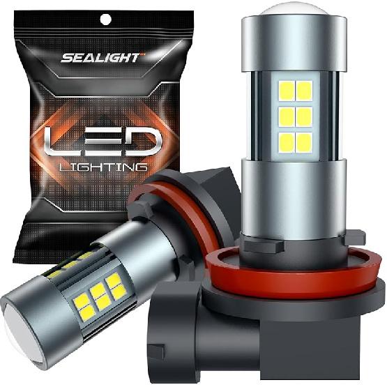 SEALIGHT H11 H8 H16 LED Fog Light Bulbs or DRL, Real 360° illumination Fog Bulbs, 6000K 400% Brightness Upgraded, H16 Front Fog Lamp,Non-polarity, H11/H16/H8
