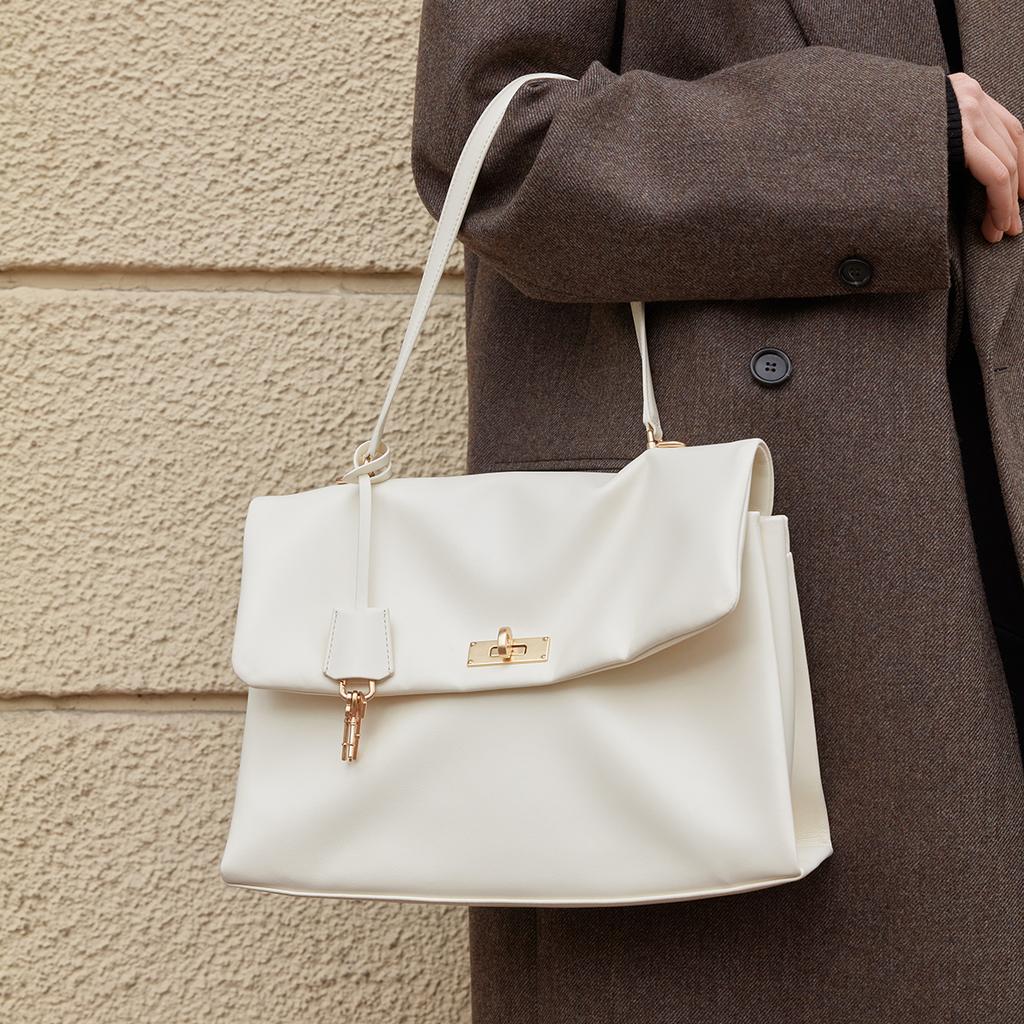 Charles & Keith Kerry Messenger Bag With Pendant Women Shoulder Bag Black Cream Burgundy CK2-20782514