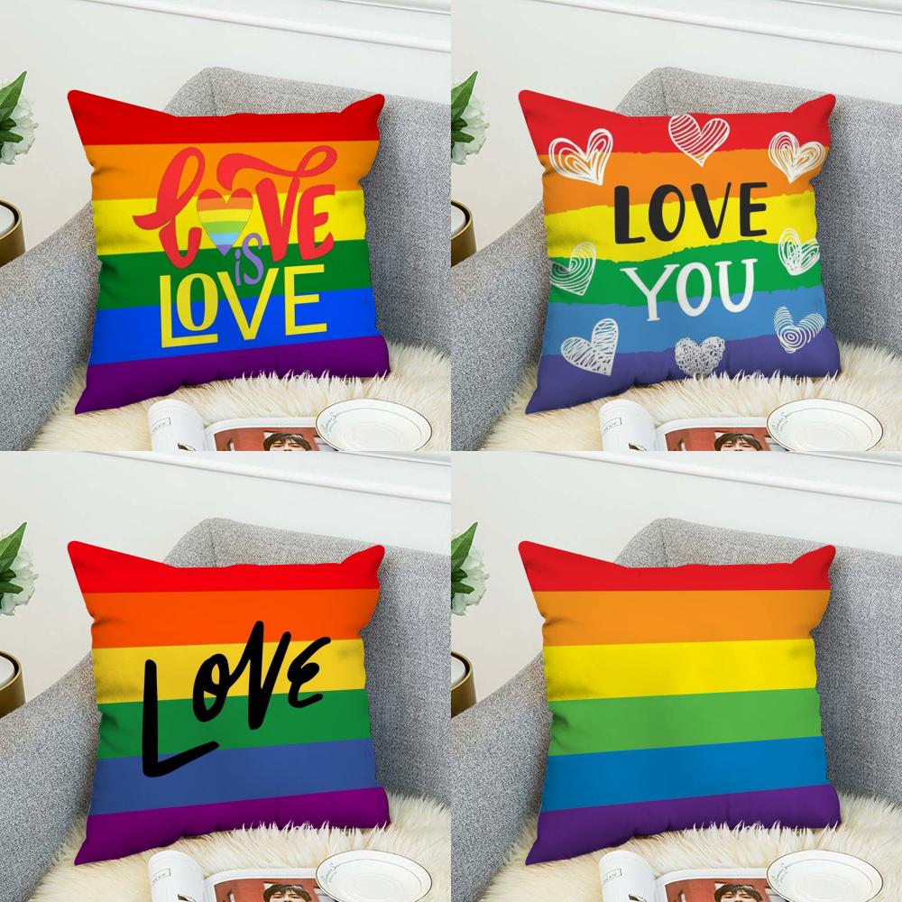 Rainbow Flag Pillow Case For Car Sofa Decorative Home Doublesided Print Plush Square Throw Pillow Cushion Cover