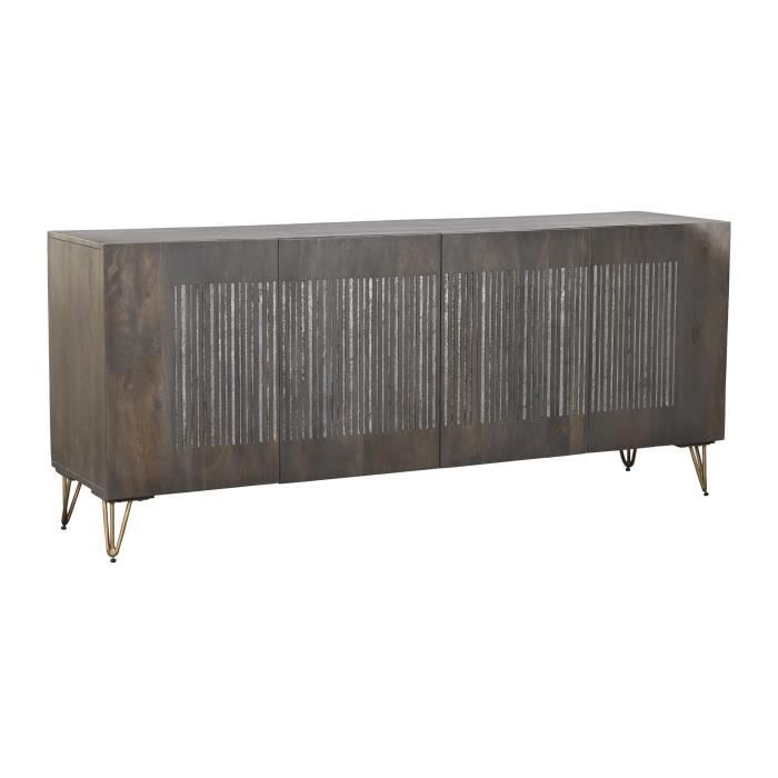 Buffet bas - Métal - Marron foncé - 4 portes - Bois de manguier - Design contemporain