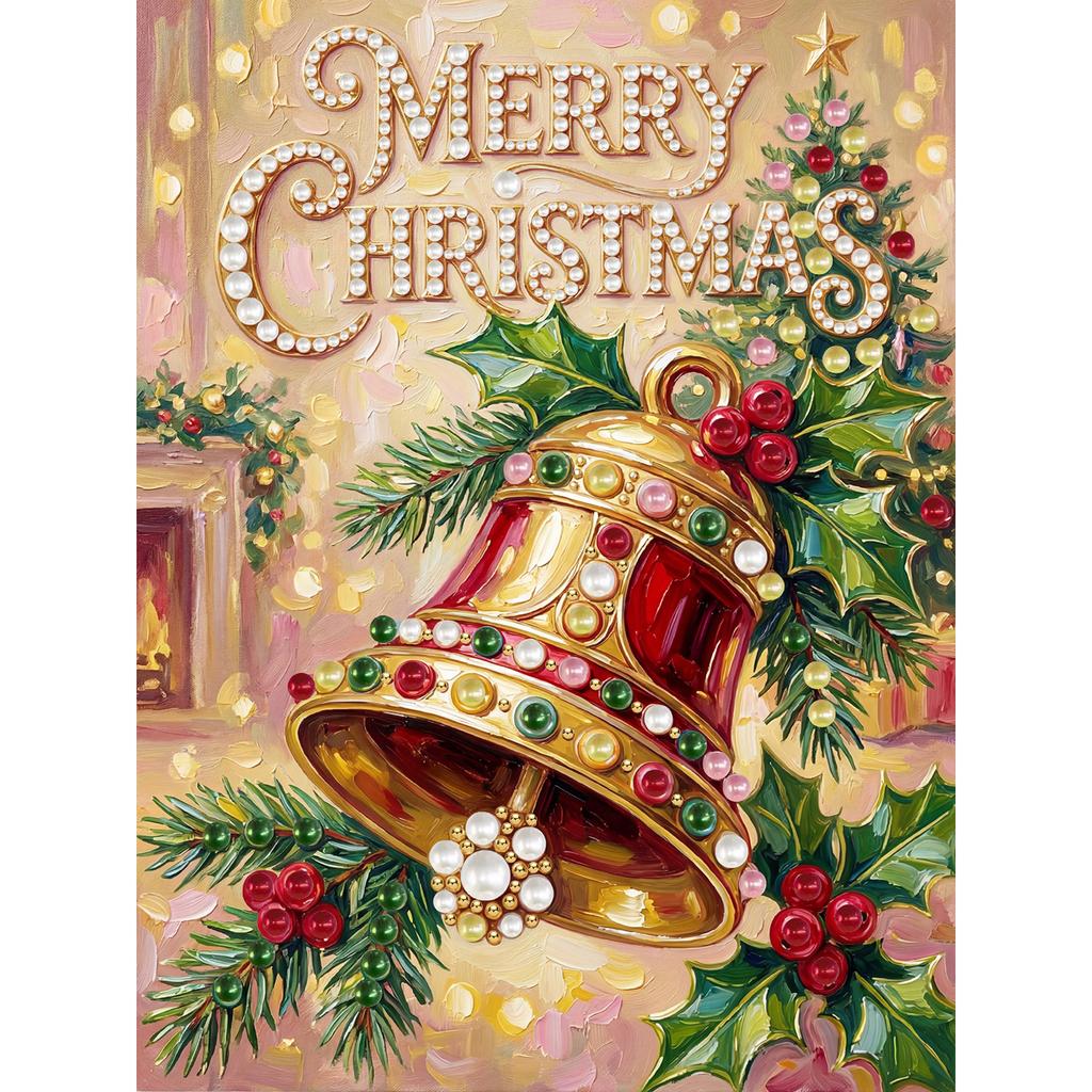 Christmas 5D DIY Round Special Shaped Pearl Drill Diamond Painting Kits with Wooden Frame 30x40cm for Adults Home Decor