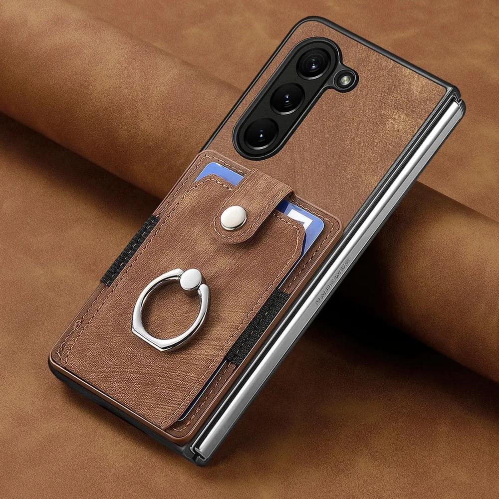 Card Slot Holder Pocket Wallet 360 Rotating Ring Phone Case For Samsung Galaxy Z Fold 6 5 Fold6 Fold5 5G PU Leather Back Cover