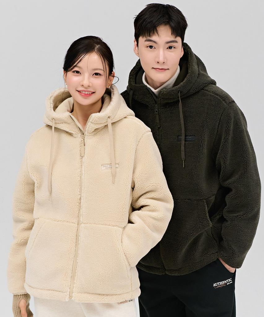 Chasecult Unisex Fleece Boa Zip-Up Hoodie - Beige