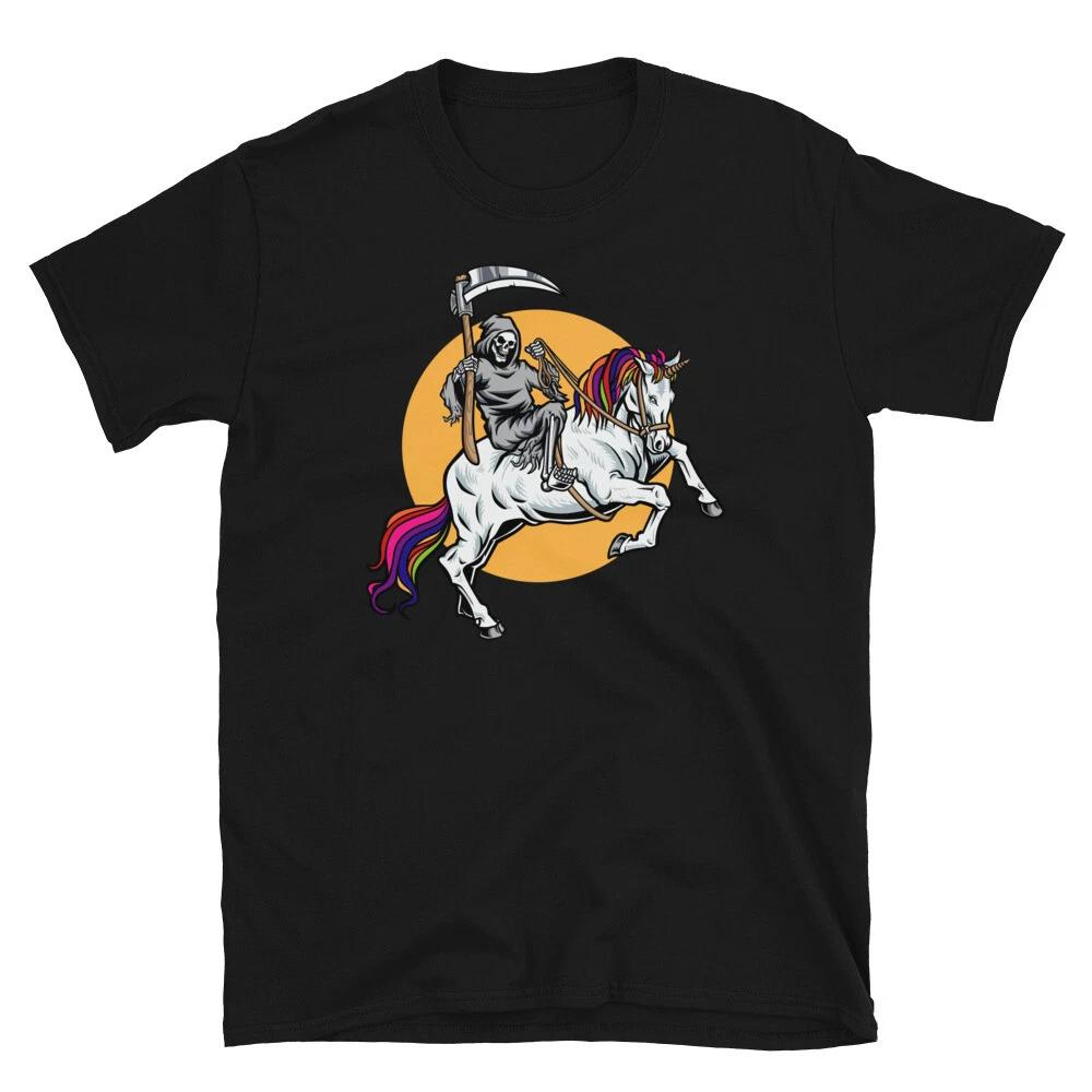 Grim Reaper Riding Unicorn Fantasy Mythical Gift Short-Sleeve Unisex T-Shirt M