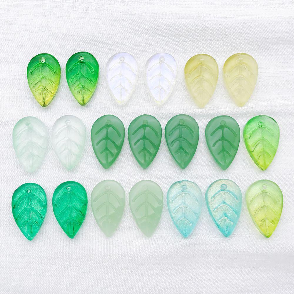 Set of 20 Mixed White, Green & Transparent Glass Leaf Charms for DIY Jewelry