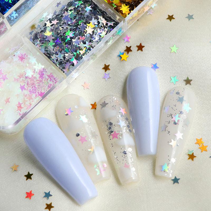 Nail Charms Laser Star Nail Sequin Colorful Nail Charms Mix 3D Thin Sheet Nail Art Decoration For Gel Manicure Diy Nail Supplie