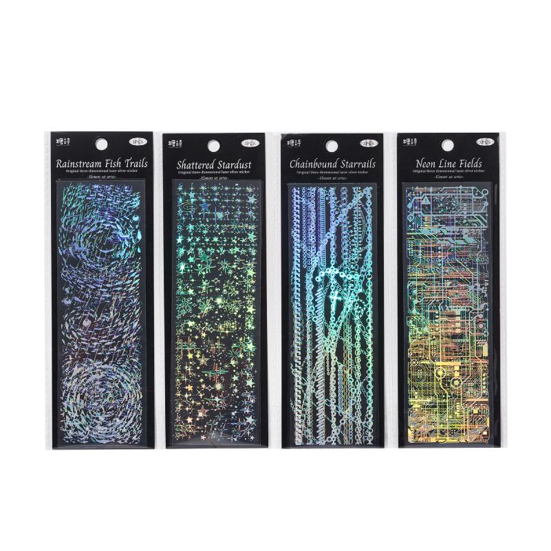 

4 Styles Star Theme 3D Holographic Laser Silver Stickers For Hand Account Scrapbooking DIY Collage Phone Case Frame Decoration