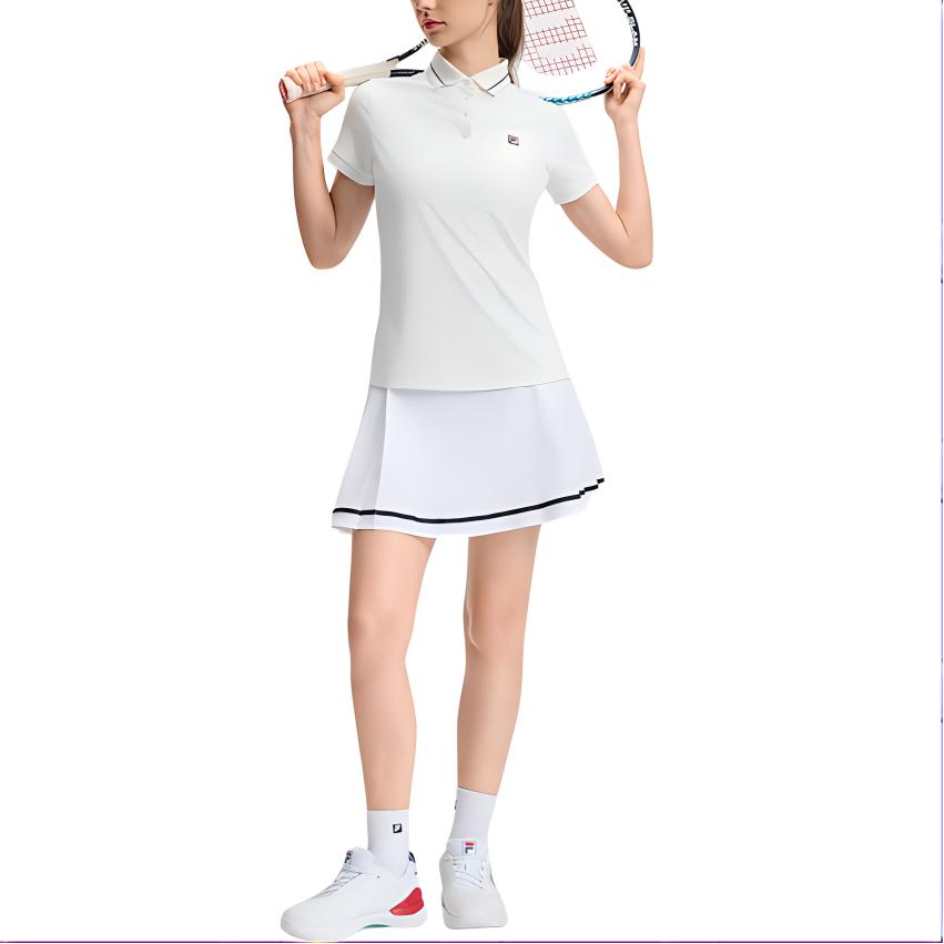 Fila Comfortable Fashionable Soft Letter Fitted Mid Waist Tennis Pleated Skirt Pants Casual Skirt Women Skirts Bright-White A11W433313FWT