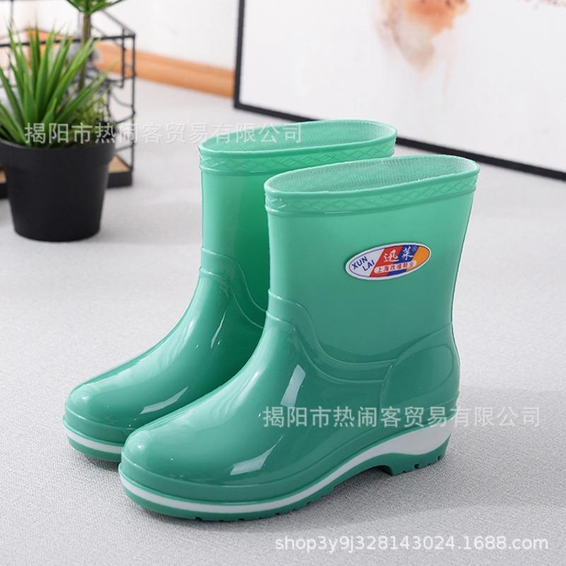 Fashion Medium Tube Rain Shoes Women's Canteen Water Shoes Non-slip Black Women's Rubber Shoes Adult Cotton Thermal Shoes