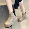Round Toe Chunky Woman Short Shoes Autumn Winter Leather Waterproof Booties Fleece-Lined Ankle Boots for Women High Quality Boot
