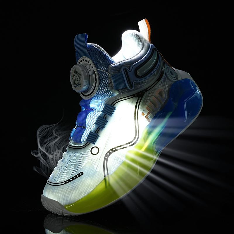 Kids Sports Basketball Shoes Boys Breathable Sports Shoes Fashion Rotating Button Night Reflective Girls Sports Shoes
