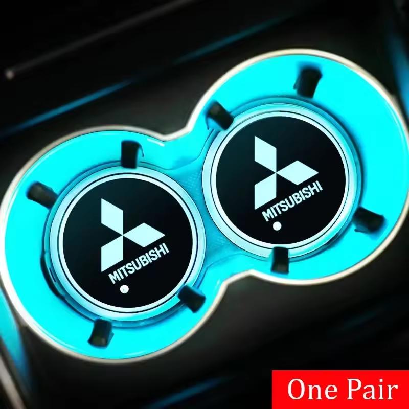 

2026 Hot 2pcs 7 Colors LED Car Logo Smart Water Cup Pad Mat For Mitsubishi Ralliart Lancer 9 10 ASX L200 Colt Pajero Outlander E