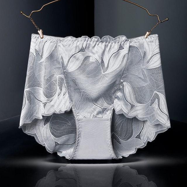 706 Chiloți cu talie înaltă din dantelă pentru femei plinute, cu design sexy decupat și protecție de bumbac