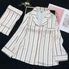 Women's Korean Style Striped Ice Silk Pajama Set - Long Sleeve & Pants, Soft & Versatile for Home or Casual Wear