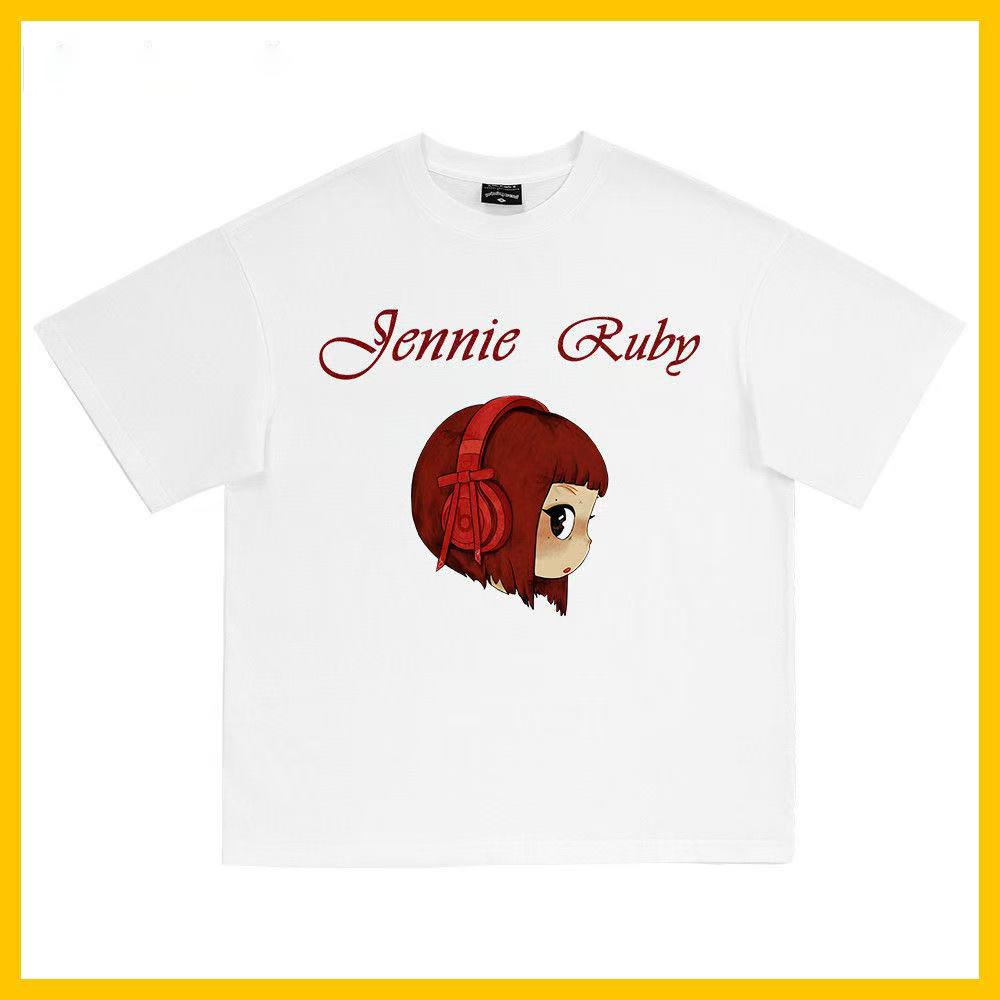 

Kpop Jennie album Tshirt flash sale same pure cotton Tshirt Y2K Unisexs and Womens loose casual short sleeved shirt S
