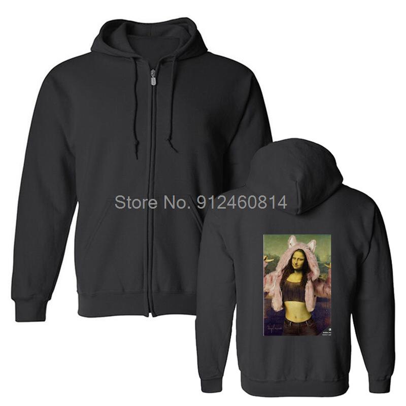 Mona Lisa Holds The Cat Oil Painting Women Hoodie Men Fleece Hoodies Hip Hop Hooded Sweatshirt Streetwear Harajuku