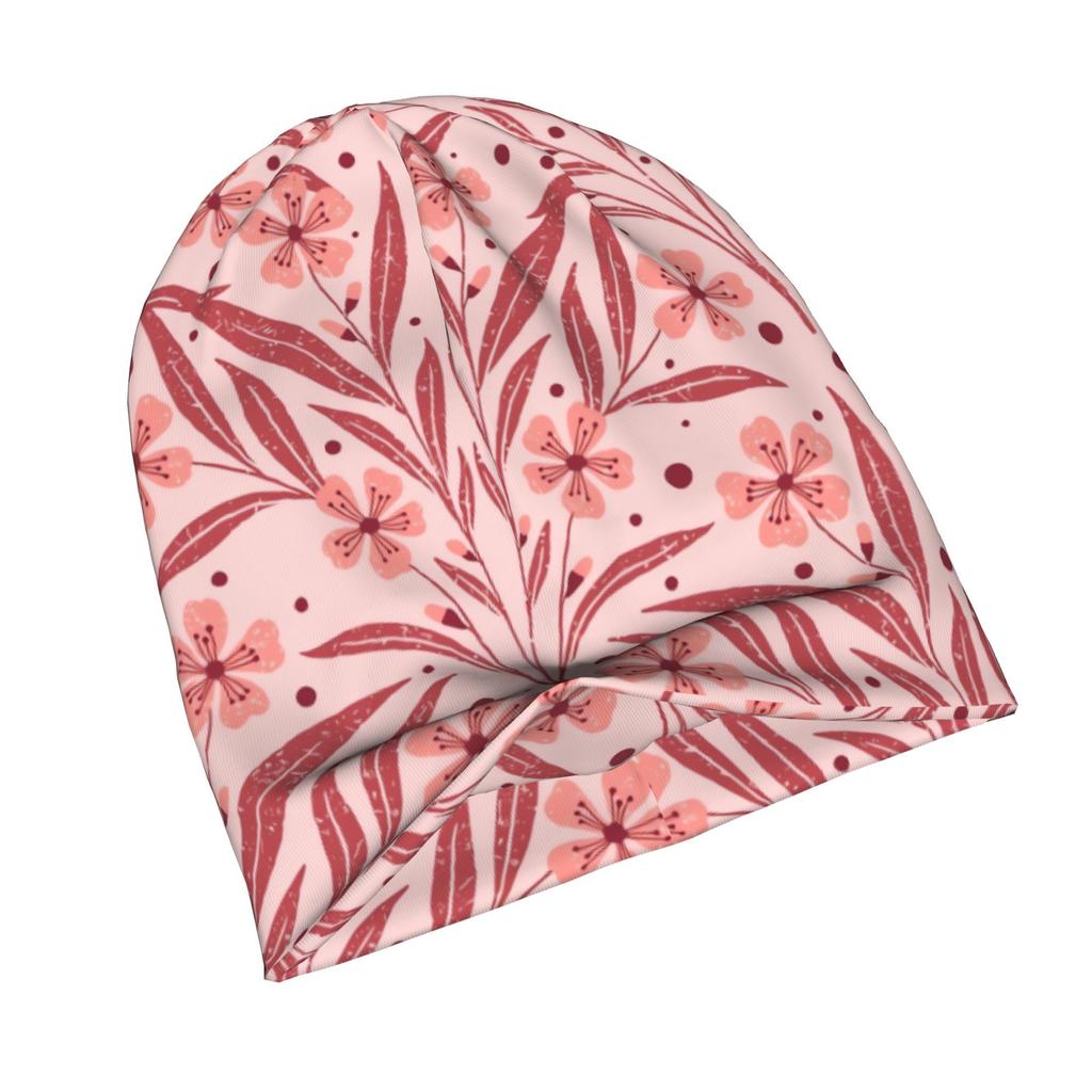 ZLIENSZUS Coral Pink Almond Blossom Beanie Hat - Flat Print Suitable for Morning Commutes, Evening Walks, Casual & Outfits, Urban Fashion Accessory, f