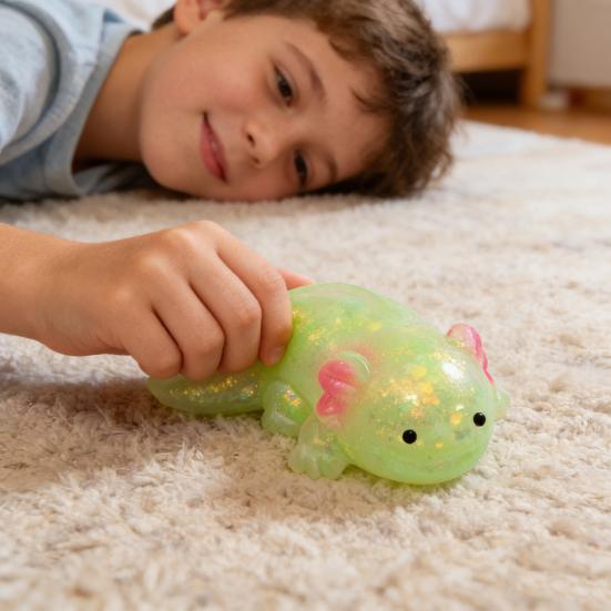 Mini Glitter Salamander Squeeze Toy Stress Relief Lying Salamander Sensory Toy Decompression Clear Animal Fidget Toy