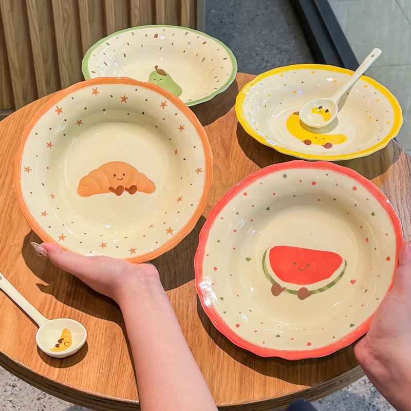 Croissant Keramikteller Haushalt Speiseteller 2025 neuer hochwertiger Teller niedlicher Kinderfrühstücksteller Geschirrset