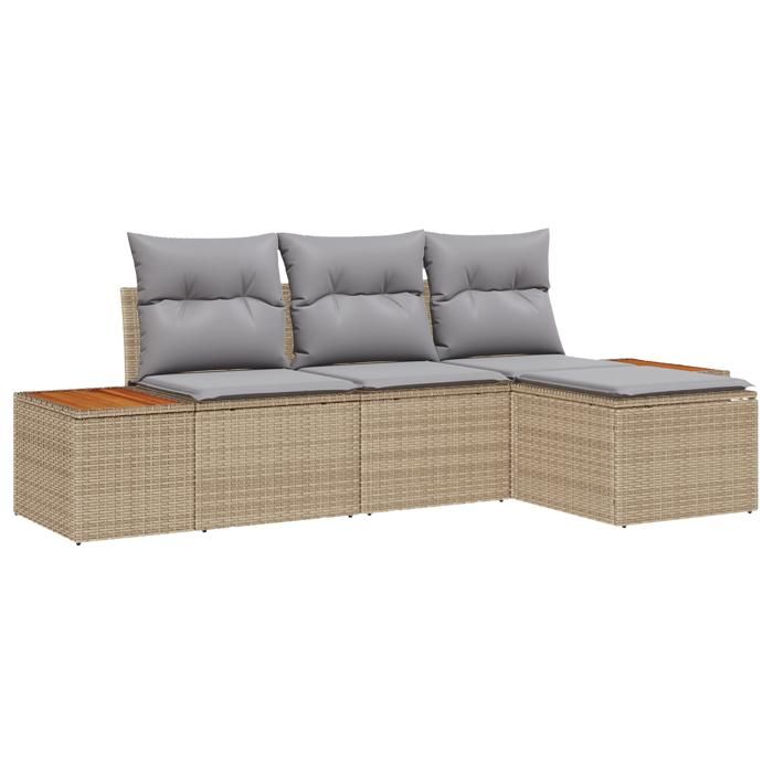 VidaXL Ensemble de Canapés de Jardin 4 Pièces avec Coussins Beige Rotin Poly Acacia 3348061