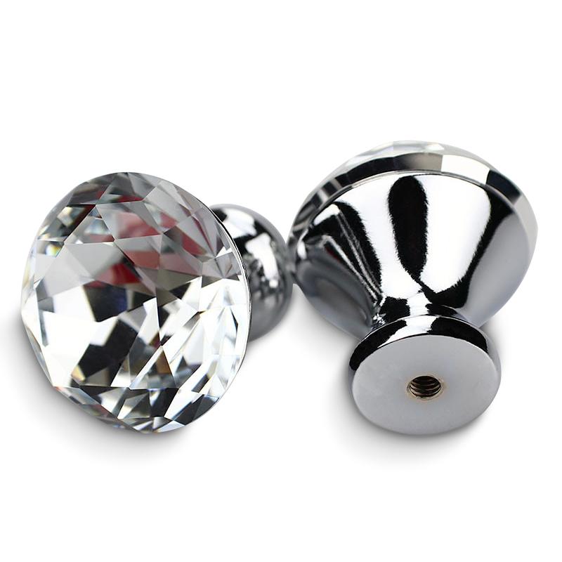 KAK 30mm Kitchen Cabinet Handles Diamond Shape Design Crystal Glass Knobs Cupboard Pulls Drawer Knobs Furniture Handle Hardware