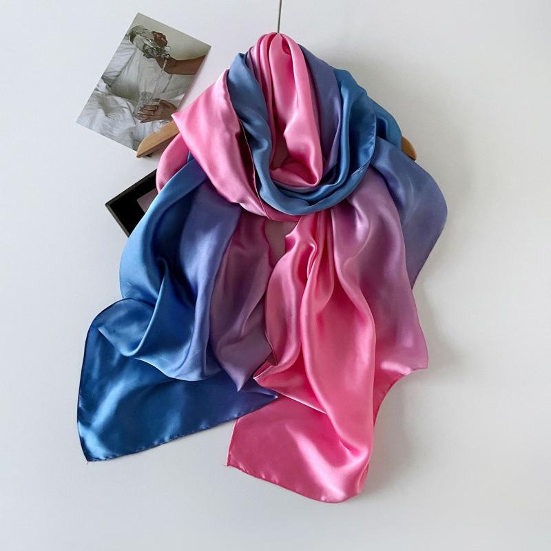 Gradient Solid Color Scarf Versatile Satin Scarf Extended Headscarf Temperament Summer Long Ladies Shawl