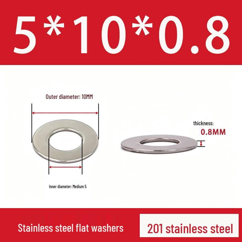 201 Stainless Steel Rust-proof Flat Washer - National Standard Hardware Fasteners with Complete Specifications, In Stock.