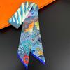 Korean Style Botanical Jungle Horse Print Twill Silk Scarf Women's Long Strip Ribbon Hair Band Neck Tie Accessories
