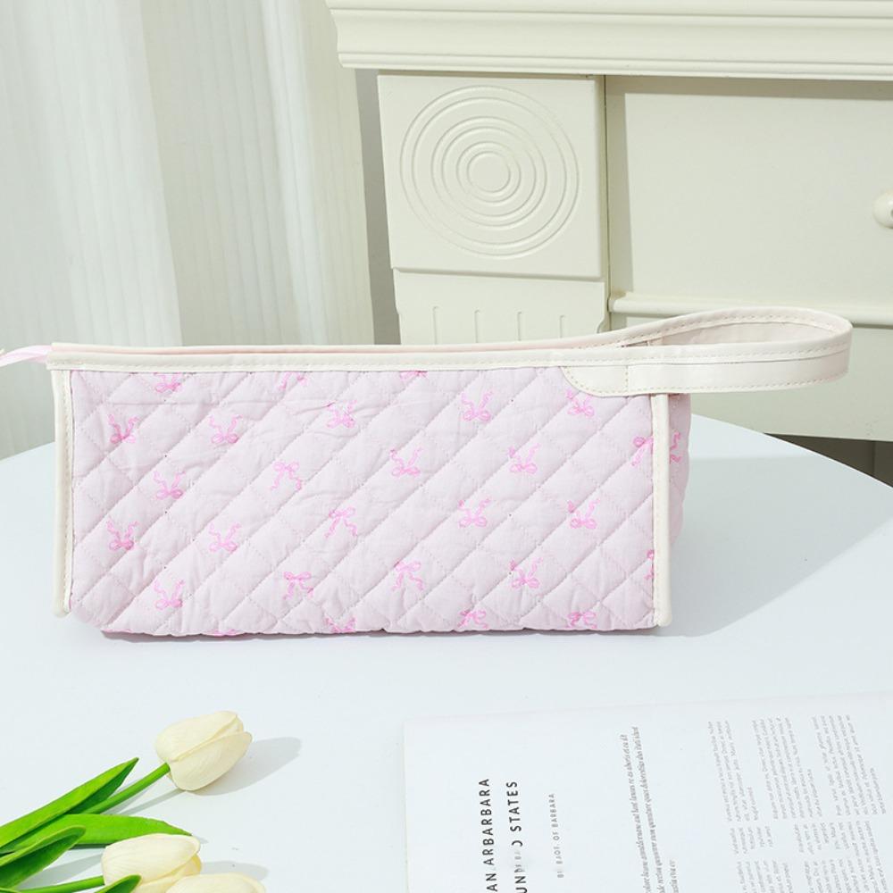 

Quilting Cotton Curler Storage Bag Large Capacity Carrying Case Hair Dryer Storage Bag for Travel Pink Ribbon