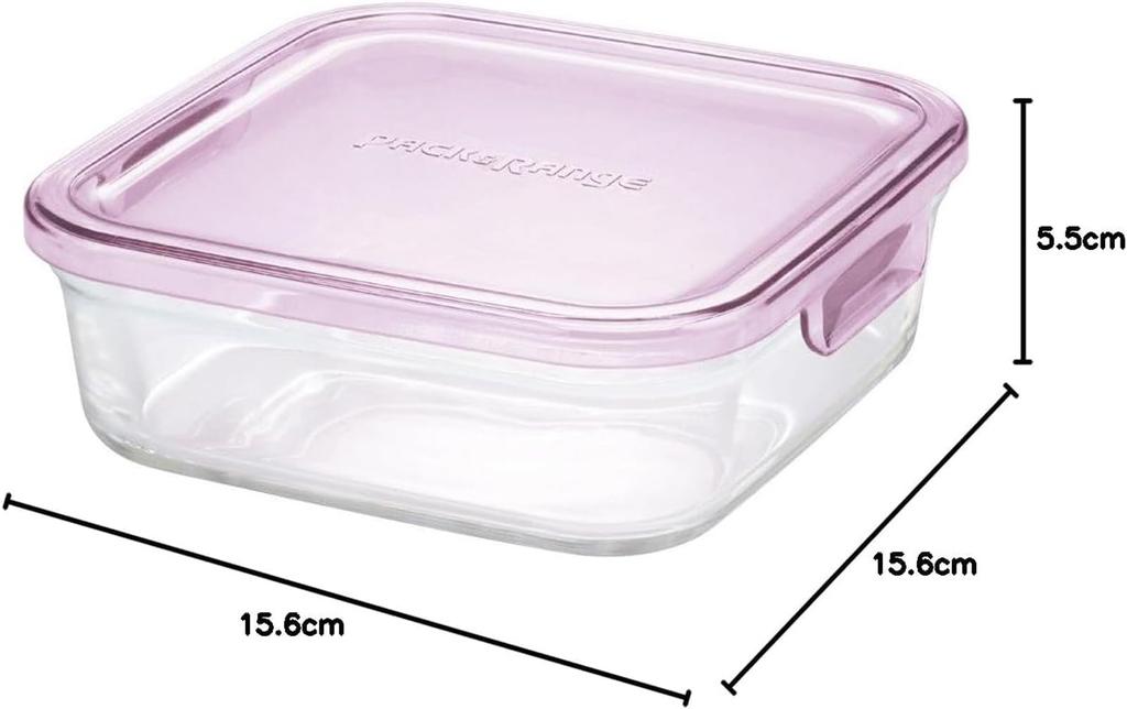Iwaki Glass Storage Pack Heat-Resistant Container, Pink, Square, Medium, 800ml, & Microwave, KC3247N-P