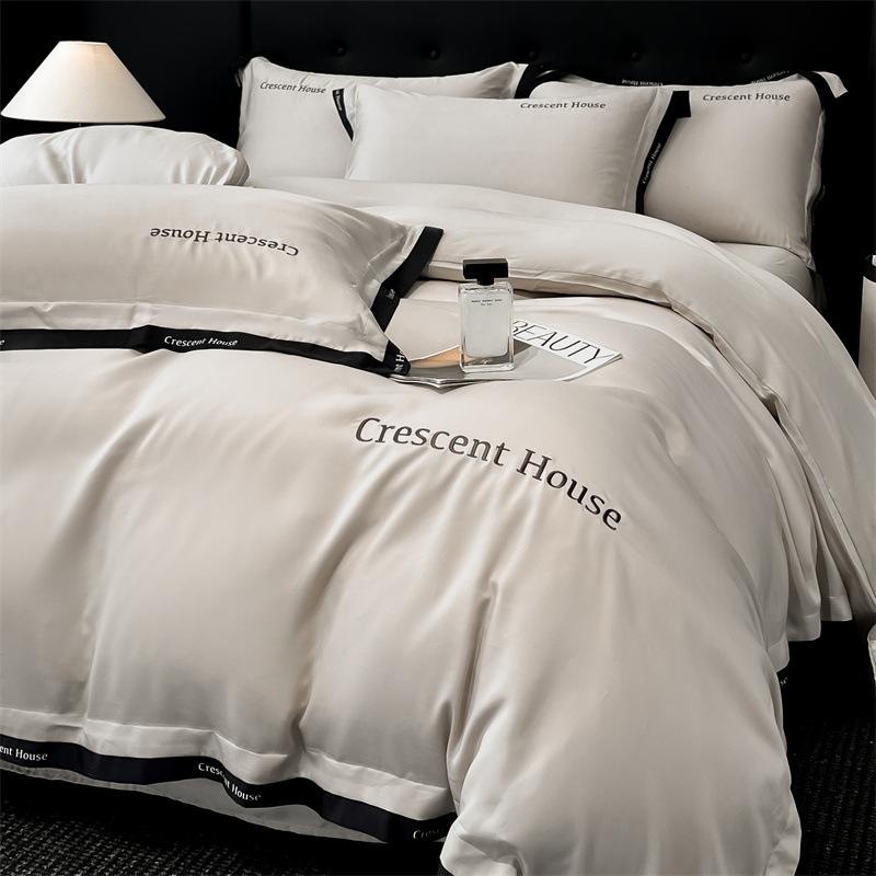 

весна та літо новий легкий розкішний модний вишитий комплект з чотирьох предметів з праного крижаного шовку, простий однотонний високоякісний простирадло 1.8m sheet 4pcs