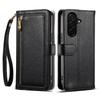 ESEBLE E11 For Samsung Galaxy S25 FE Case Zipper Pocket Litchi Texture Leather Phone Cover with Mirror and Wrist Strap